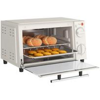 Virdulys HOMCOM mini orkaitė 9L Mini orkaitė su kepimo skardomis, grilio lentyna, 100 °C-230 °C, reguliuojama temperatūra ir kepimo laikas, 60 min. laikmatis, 750 W, nerūdijantis plienas, kreminės baltos spalvos, Kreminės baltos spalvos