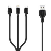 Xo Nb103 3-in-1 įkrovimo laidas: Usb-c, Micro Usb, Lightning (1m, 2.1a)