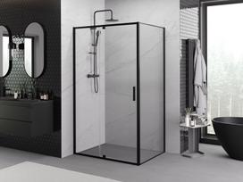 Mexen Exo vonia su durų atidarymu 120 x 90 cm, skaidri, juoda - 819-120-090-70-00