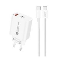 A6MaxL sieninis įkroviklis 20W USB-A USB-C su USB-C - USB-C 1m laidu - baltas