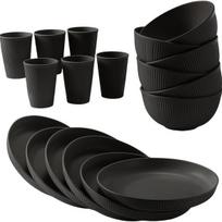 Plastikinis stalo indų rinkinys,  18 dalių rinkinys (juodas)