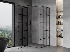 Mexen Mist T pakreipiamasis dušo kabinos kairysis 80 x 85 cm, juodas tinklelis, juodas - 8A4T-080-085-70-77-L