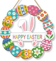 Velykų durų vainikas, medinis „Happy Easter“ ženklas, pavasario dekoracija namams