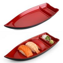 Japonų sūšių valtis lėkštės, 10 colių, BPA beveik, raudona-juoda, 2 vnt