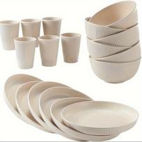Plastikinis stalo indų rinkinys,  18 dalių rinkinys (smėlio spalvos)