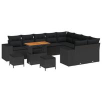 vidaXL Sodo Sofų Rinkinys su pagalve su saugykla 12 pcs Juoda