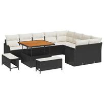 vidaXL Sodo Sofų Rinkinys su pagalve 12 pcs Juoda ir kreminė