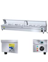 Bain marie vandens šildytuvas su čiaupu ir stikliniu dangteliu 2200W 30L + 5x GN1/2 talpa