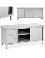 Stalas su centriniu stalviršiu su stumdomų durų spintele ir 3 stalčiais 180 x 70 x 85 cm
