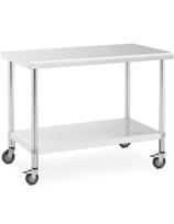 Metalinis gastronominis stalas ant ratukų su lentyna PLIENAS 60 x 120 cm