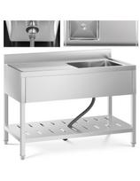 Vienos kameros gastronominė baseino kriauklė su lentyna ir dešiniuoju apvadu 120 x 60 x 94,5 cm