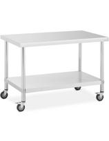 Metalinis gastronominis stalas ant ratukų su lentyna PLIENAS 70 x 120 cm