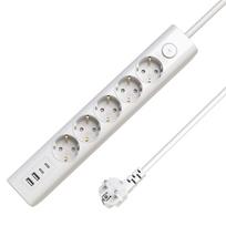 MicroConnect 5-way USB Schuko Power Strip on/off Switch 1.5M, White