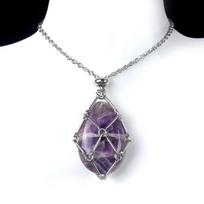 Laikiklis karoliai natūralaus akmens Reguliuojamas narvelis pakabukas karoliai nerūdijančio plieno Unisex grandinėlė gimtadienio dovanai 25x38mm
