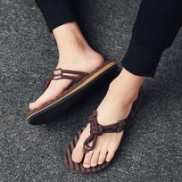 Fashion Summer Men's Flip Flops Breathable Personality Clip Feet Outdoor Beach Shoes Soft Elastic Non-slip Wear-resistant Slippers 39