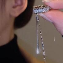 Elegant French-Style Sparkling Long Ear Cuffs with Tassels