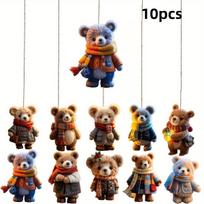 10pcs Handcrafted Wooden Bear Ornaments - Modern Style Hanging Charms - Multi-Color Home/Car Decor, Cute Bear Home Decor, Bear Home Decor 10pcs