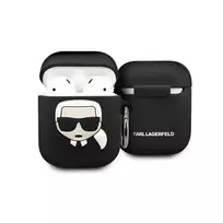 Karl Lagerfeld KLACCSILKHBK Silicone Case for Apple AirPods 1 | 2, Black