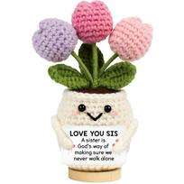Handmade Knitted Tulip Pot Doll Plush Decorative Crochet Plant Support Gift for Sister Home Desk Ornament Unique Design One Size