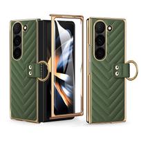 for Samsung Galaxy Z Fold 7 Case with Ring Holder&Built-in Screen Protector Women Quilted Leather Z Fold 6 5 4 Phone Case For samsung Z fold5 žalia