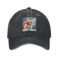 Unisex Women Trippi Troppi Cat Shrimp Print Hat Vintage Distressed Denim Washed  Baseball Cap Adjustable One Size