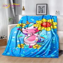 Animacinis mielas vienaragis minkštas pliušinis pledas, vaikų flanelinis pledas metamas pledas svetainei miegamojo lovai sofai piknikui danga 75x90cm