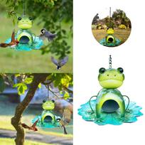 Hanging Bird Feeder Platform Bird Feeder For Outdoor Garden Green Frog Bird Feeder Stand Station Apartment Feeder (Green,One Size) žalia