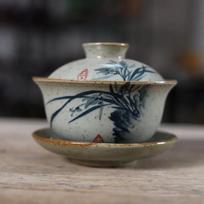 Chinese Kung Fu Teapot Pottery Clay Tea Cup Classical Gaiwan Traditional Handmade Tea Set Cup Ancient Pottery Sancai Bowl 150ML