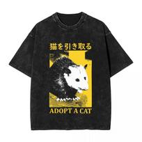 Adopt A Cat Opossum Yellow T Shirt Summer YK Funny T Shirts Cotton Harajuku Tshirt For Man Short Sleeves Design Clothes S