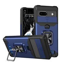 Luxury Case for Google Pixel 9A  9 Pro XL 8 7A 7 6 A Pro Slide Camera Card Holder Slot Wallet Protective with Ring Stand Cover For Pixel 8 mėlyna