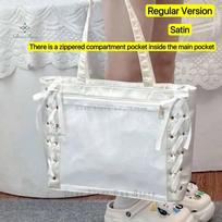 Cute Lolita Transparent Ita Bag With Sweet Ribbon Large Capacity Fashion Shoulder Tote Aesthetic Clear Purse