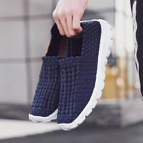 Summer Men Sneakers Black Braid Beach Soft Light Weight Sports Shoes Casual Weave Breathable Pierced Slip On Flats Tennis Sneakers 38 mėlyna