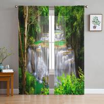 Krioklio miško gamtos peizažas Atogrąžų tiulis permatomo lango užuolaidos svetainei miegamajame Voile organza užuolaidos užuolaidos W135 x H115cm x1&Rod Pocket