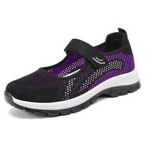 Batai moterims vasarai Tinklelio vaikščiojimo batai Skraidantys megzti kvėpuojantys vidutinio amžiaus motinos batai Velcro moteriški batai 36 black