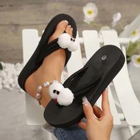Fashion Summer Cute Cartoon Flip Flops for Women Casual Wedge Platform Sandals Woman Outdoor Lightweight Wear-Resistant Slippers Mujer 36 juoda