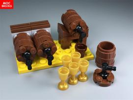 MOC Bricks Wine Barrel Model Action Figures Corner of Cellar Kitchen Scene Building Blocks Assembled Kids Toys