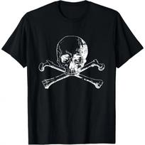 Distressed white skull and cross bones graphic Tee Shirt T-Shirt S juoda