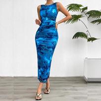 Spring Summer Elegant Slim Fit Sleeveless Dress Women Chic Casual A-line Dress For Parties Weddings And Everyday Wear Trendy Fashion Outfit L mėlyna