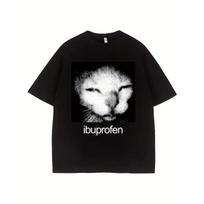 European Size Retro T-shirt with Fun Ibuprofen Tablets and Soft Touch Casual Short Sleeves for Humor Drug Theme Slogan Machine-washable Black Top S įvairiaspalvis