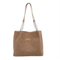 Polyester Lining Corduroy Tote Bag Zip Closure Handbag Durable Shoulder Bag  Daily Use chaki