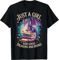 Just A Girl Who Loves Dragons and Books T-Shirt 4XL