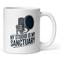 Bubble Gum Tees Podcast Studio Mug| My Studio Is My Sanctuary| 11oz Ceramic Coffee Cup| Premium Durable Drinkware for Podcasters 320ml