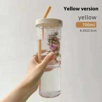 Hot Plastic Water Bottle with Straw Fruit Infuser Tea Juice Cup Fitness Outdoor Travel Bottles Kettle Transparent Straw Cup yuzi 700ml geltona