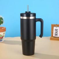 20oz/30oz Nerūdijančio plieno termosas puodelis su šiaudeliu, automobilinis izoliuotas puodelis, gertuvė lauko sportui, išlaiko šaltį ir šilumą, termopuodelis 600ML juoda