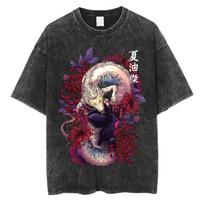 Jujutsu Kaisen Anime Geto Suguru Washed Tshirt Summer Pure Cotton Mens and Womens Loose Casual Short Sleeved Top S