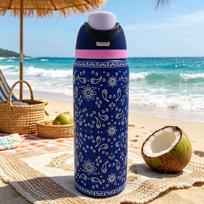 Owalaa anakardžių rašto 32oz/945ml nerūdijančio plieno termosinis vandens buteliukas su šiaudeliu, kasdieniam sportui lauke, puiki dovana 901-1000ml mėlyna