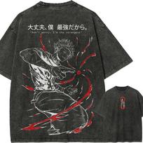 Jujutsu Kaisen Satoru Gojo Im the Strongest Vintage Washed Oversized Black TShirt  Shonen Anime Fan Unisex Streetwear Tee S