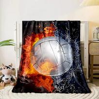A volleyball surrounded by fire on one side and water on the other. for all seasons blanket lunch break throw gift 80cm x 120cm