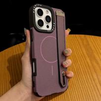 Wrist Strap Holder Magnetic Fabric Silicone Case For iPhone 16 Pro Max 17 15 13 14 Plus 12 11 Air For Magsafe Soft Bumper Cover iPhone17 violetinė