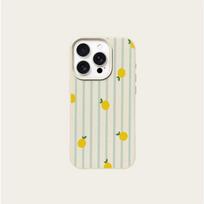 Mėlynų dryžuotas citrinų rašto telefono dėklas, tinkantis iPhone 17 16 15 14 13 12 11 Pro/Max/Plus, apsaugantis nuo kritimo ir smūgių, galinis dangtelis iPhone 13 balta